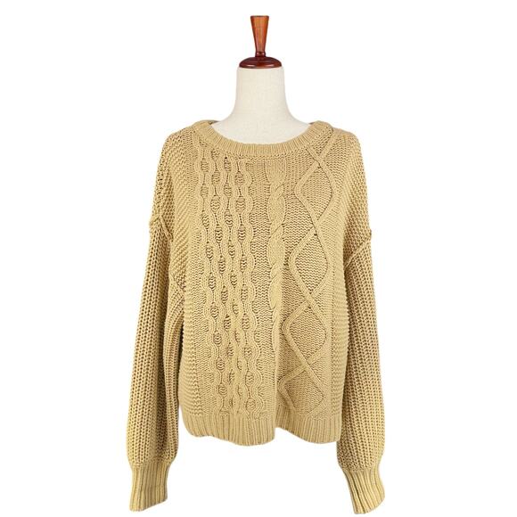 FREE PEOPLE Dream Cable Knit Oversized Sweater in Classic Camel Size XS - Picture 2 of 9